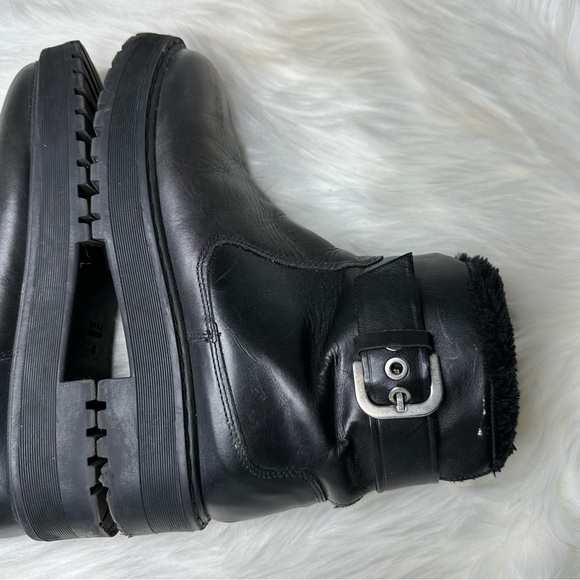 Zara Leather Buckle Faux Fur Lined Moto Boots Sz 9 - Picture 4 of 10